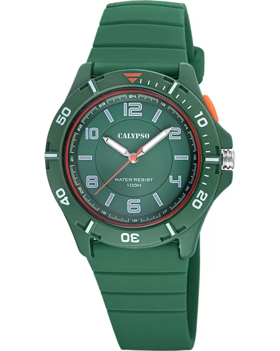 Ανδρικό ρολόι Calypso K5857 / 4, Πράσινο καντράν, Λουρί από Καουτσούκ