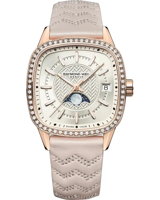 Women's watch Raymond Weil Freelancer Automatic 2496-C5S-40051, Beige dial, Strap in Leather