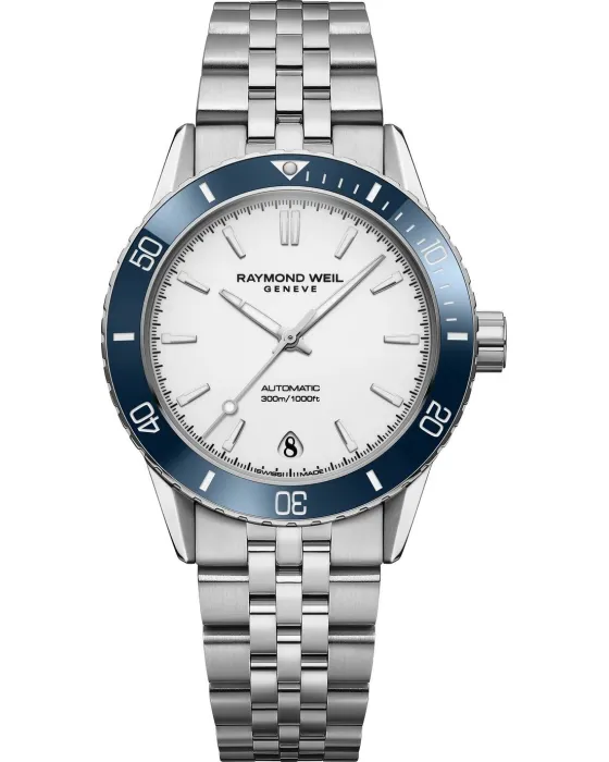 Women's watch Raymond Weil Freelancer Diver Automatic 2755-ST3-30001, White dial, Bracelet in Stainless Steel