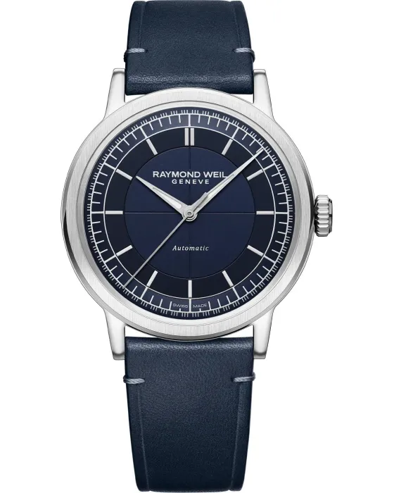 Men's watch Raymond Weil Millesime Automatic 2925-STC-50001, Blue dial, Strap in Leather