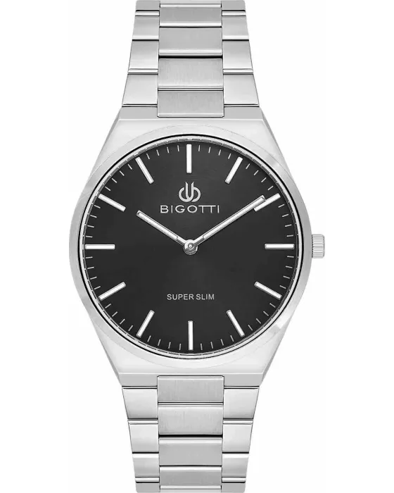 Ανδρικό ρολόι Bigotti Milano Super Slim BG.1.10745-3, Μαύρο καντράν, Μπρασελέ από Ανοξείδωτο ατσάλι
