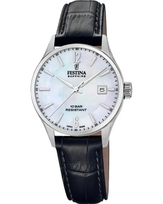 Γυναικείο ρολόι Festina F20009 / 7, Ασημί / Φίλντισι καντράν, Λουρί από Δερμάτινο