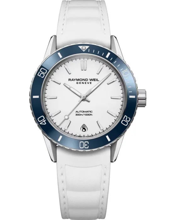 Women's watch Raymond Weil Freelancer Diver Automatic 2755-S83-30001, White dial, Strap in Rubber