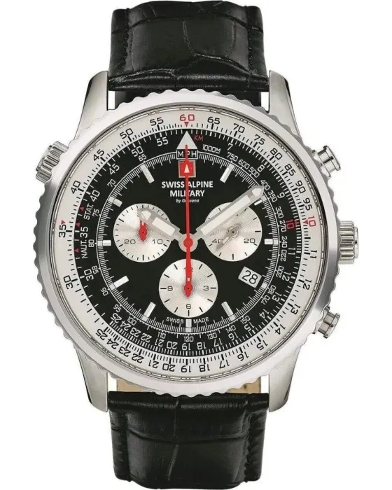 Ανδρικό ρολόι Swiss Alpine Military by Grovana Spirit Chronograph SAM7078.9537, Μαύρο καντράν, Λουρί από Δερμάτινο