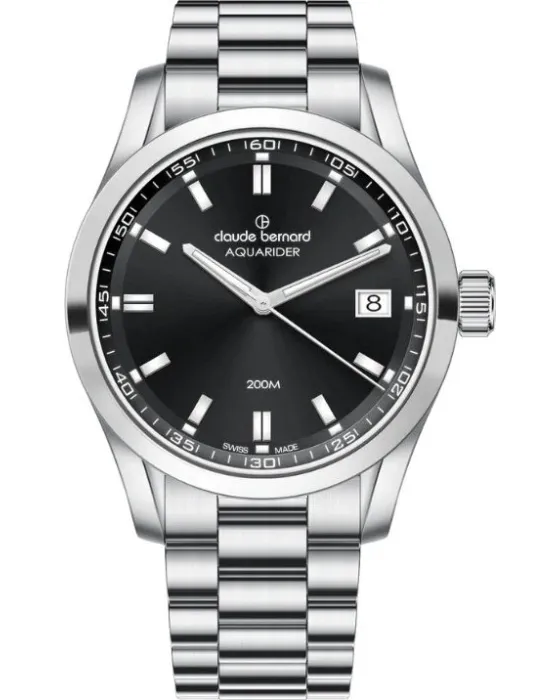 Women's watch Claude Bernard Aquarider 53029 3M NIN, Black dial, Bracelet in Stainless Steel