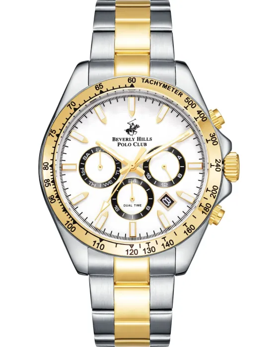 Ανδρικό ρολόι Beverly Hills Polo Club BP3127X.230, Λευκό καντράν, Μπρασελέ από Ανοξείδωτο ατσάλι