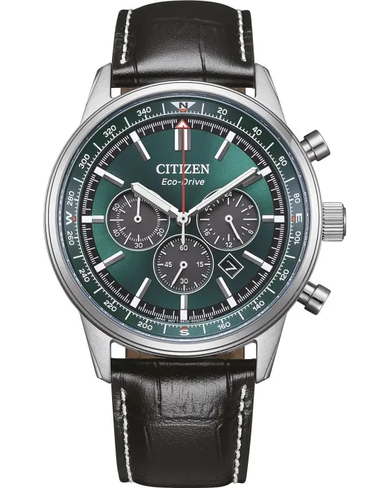 Ανδρικό ρολόι Citizen Sport Eco-Drive Chronograph CA4720-01X, Πράσινο καντράν, Λουρί από Δερμάτινο