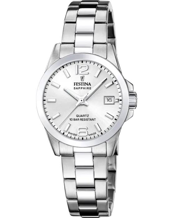 Γυναικείο ρολόι Festina Swiss Made F20049 / 1, Ασημί καντράν, Μπρασελέ από Ανοξείδωτο ατσάλι
