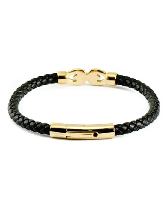 Βραχιόλι U.S. Polo Assn. JW9216BR, Ανοξείδωτο ατσάλι / Δέρμα, Μαύρο / Χρυσό