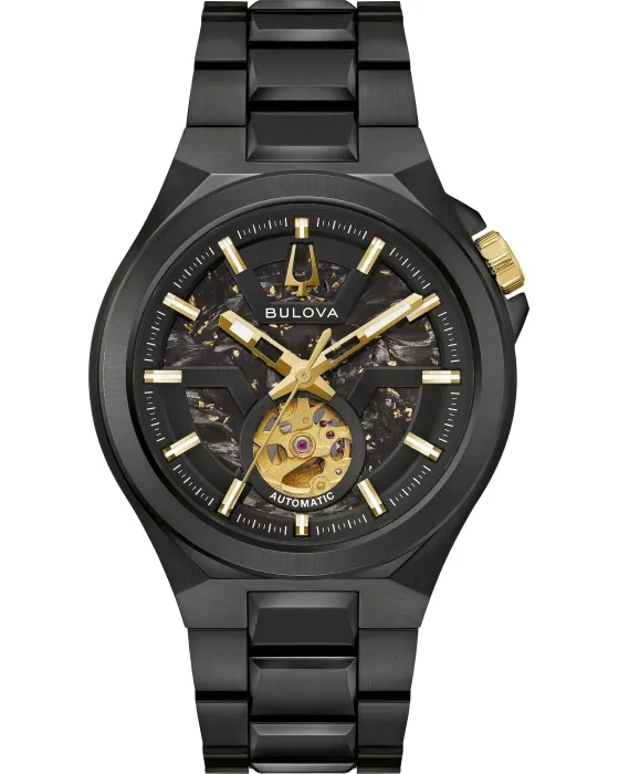 Ανδρικό ρολόι Bulova Maquina Automatic 98A340, Μαύρο καντράν, Μπρασελέ από Ανοξείδωτο ατσάλι