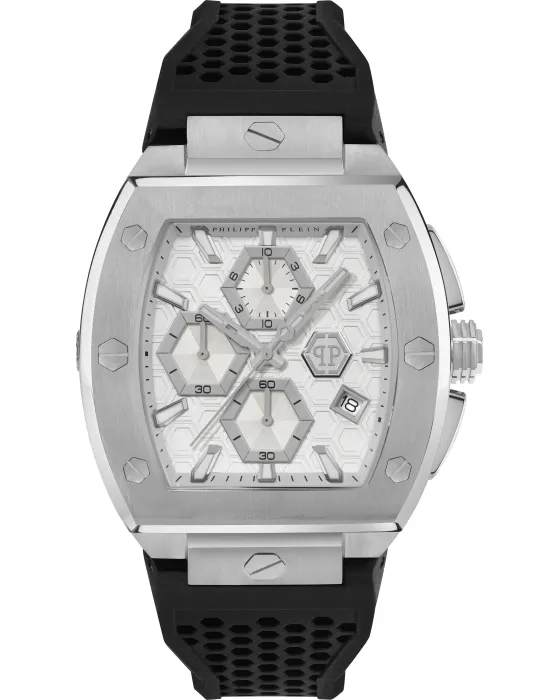 Male watch Philipp Plein Hexagon Phantom Chronograph PWHHA0126, Silver dial, Strap in Rubber