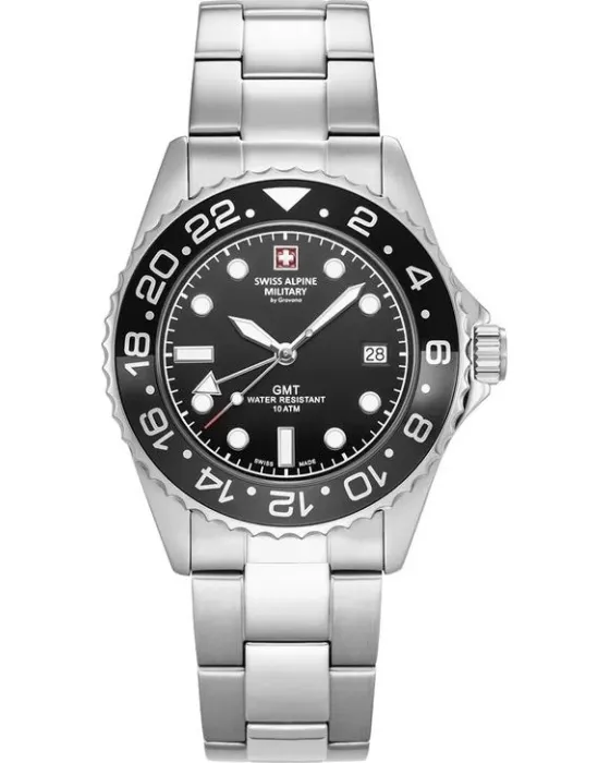 Ανδρικό ρολόι Swiss Alpine Military by Grovana Master Diver SAM7052.1122, Μαύρο καντράν, Μπρασελέ από Ανοξείδωτο ατσάλι