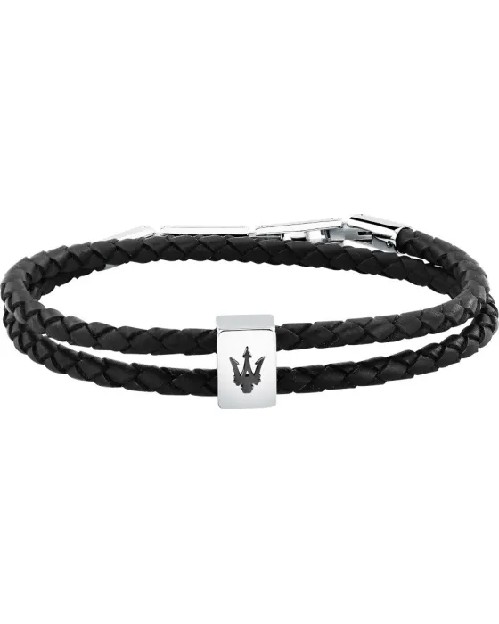 Βραχιόλι Maserati Leather JM226AVE44, Ανοξείδωτο ατσάλι / Δέρμα, Ασημί / Μαύρο