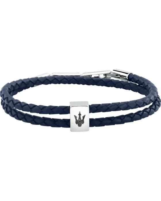 Βραχιόλι Maserati Leather JM226AVE46, Ανοξείδωτο ατσάλι / Δέρμα, Ασημί / Μπλε