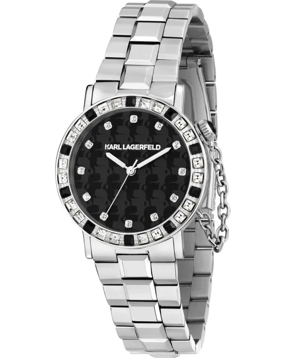 Γυναικείο ρολόι Karl Lagerfeld Crystals R0553100502, Μαύρο καντράν, Μπρασελέ από Ανοξείδωτο ατσάλι
