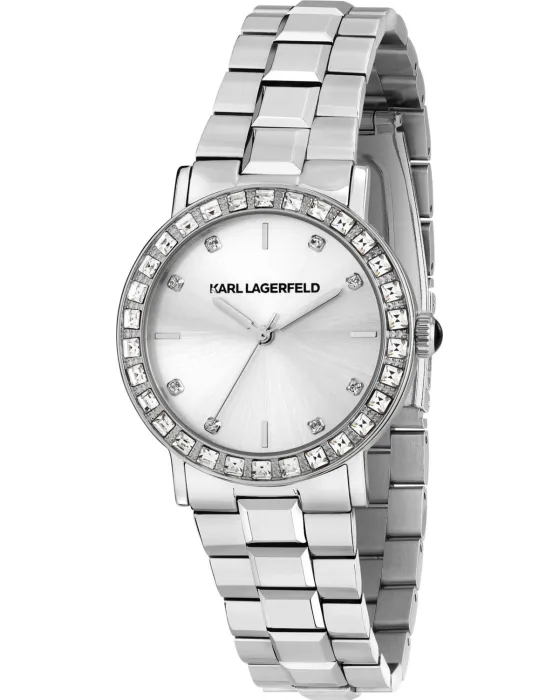 Γυναικείο ρολόι Karl Lagerfeld Crystals R0553100511, Ασημί καντράν, Μπρασελέ από Ανοξείδωτο ατσάλι