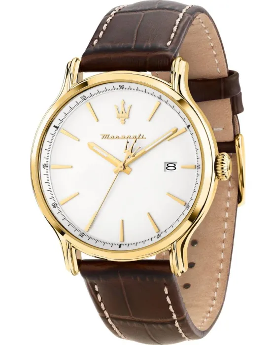 Male watch Maserati Epoca Slim R8851118018, White dial, Strap in Leather
