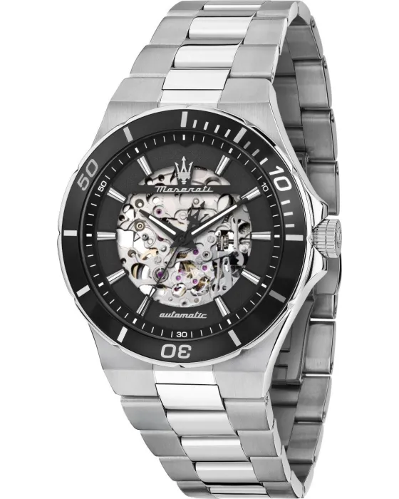 Ανδρικό ρολόι Maserati Sfida Automatic R8823140020, Μαύρο καντράν, Μπρασελέ από Ανοξείδωτο ατσάλι