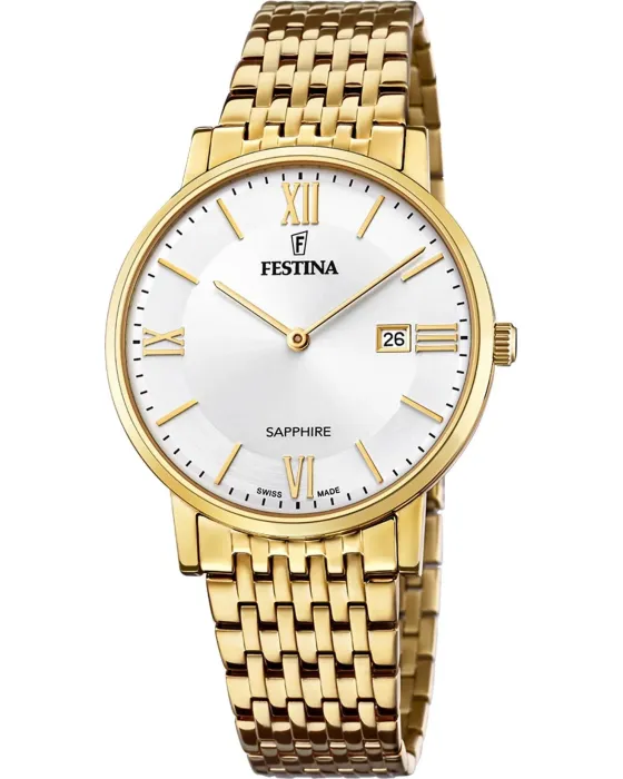 Ανδρικό ρολόι Festina Classic F20020 / 1, Ασημί καντράν, Μπρασελέ από Ανοξείδωτο ατσάλι