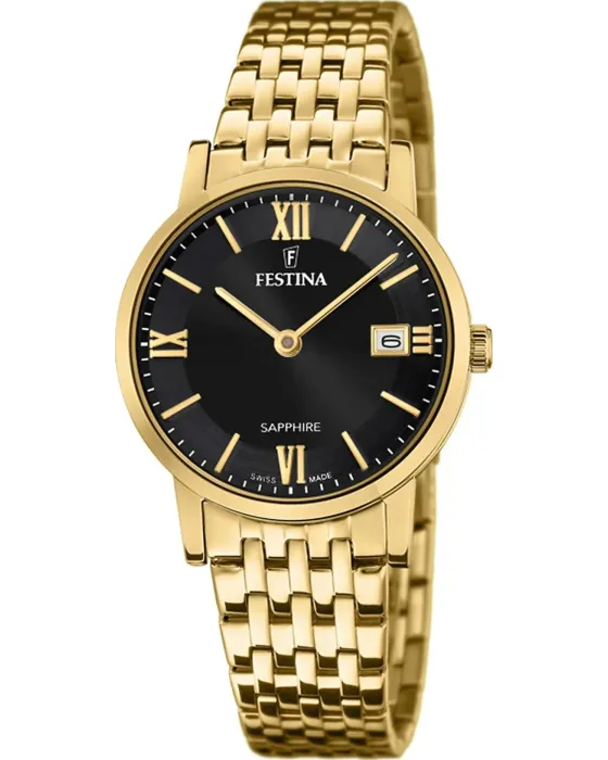 Γυναικείο ρολόι Festina Classic F20021 / 3, Μαύρο καντράν, Μπρασελέ από Ανοξείδωτο ατσάλι