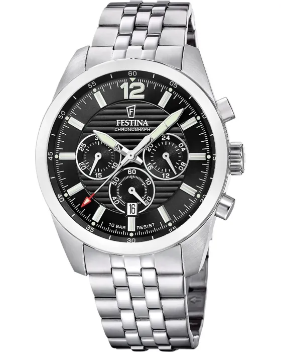 Ανδρικό ρολόι Festina Chronograph F20742 / 3, Μαύρο καντράν, Μπρασελέ από Ανοξείδωτο ατσάλι