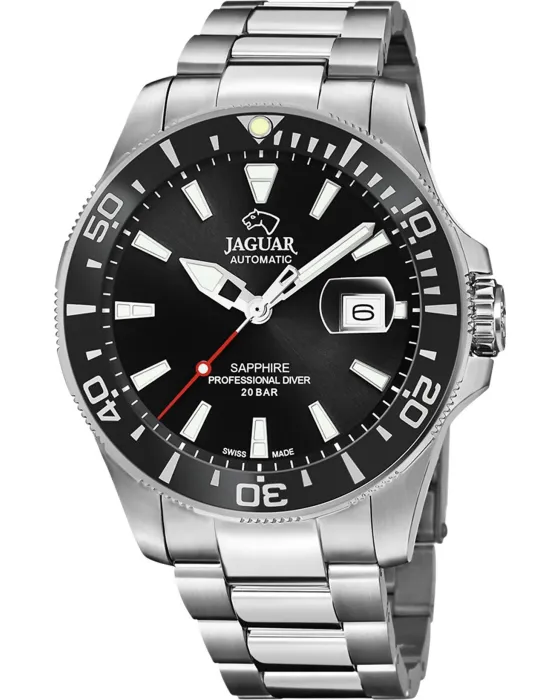 Ανδρικό ρολόι Jaguar Automatic J886 / 3, Μαύρο καντράν, Μπρασελέ από Ανοξείδωτο ατσάλι