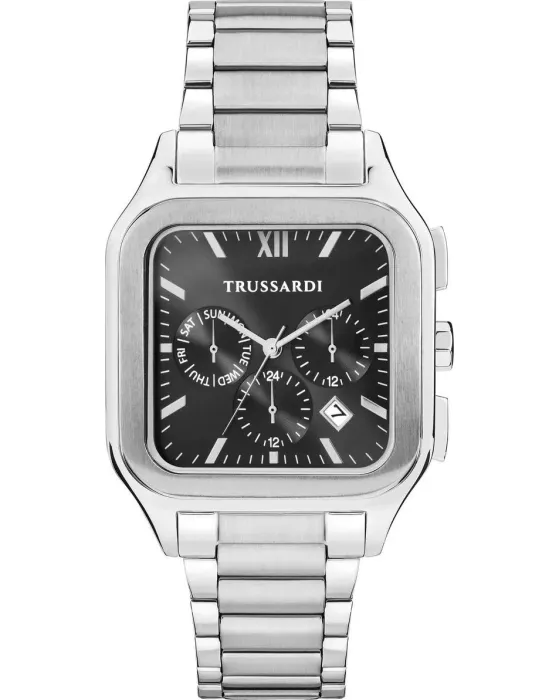 Ανδρικό ρολόι Trussardi T-Quadro R2453177002, Μαύρο καντράν, Μπρασελέ από Ανοξείδωτο ατσάλι