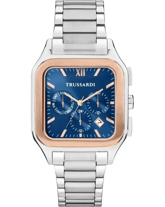 Ανδρικό ρολόι Trussardi T-Quadro R2453177003, Μπλε καντράν, Μπρασελέ από Ανοξείδωτο ατσάλι