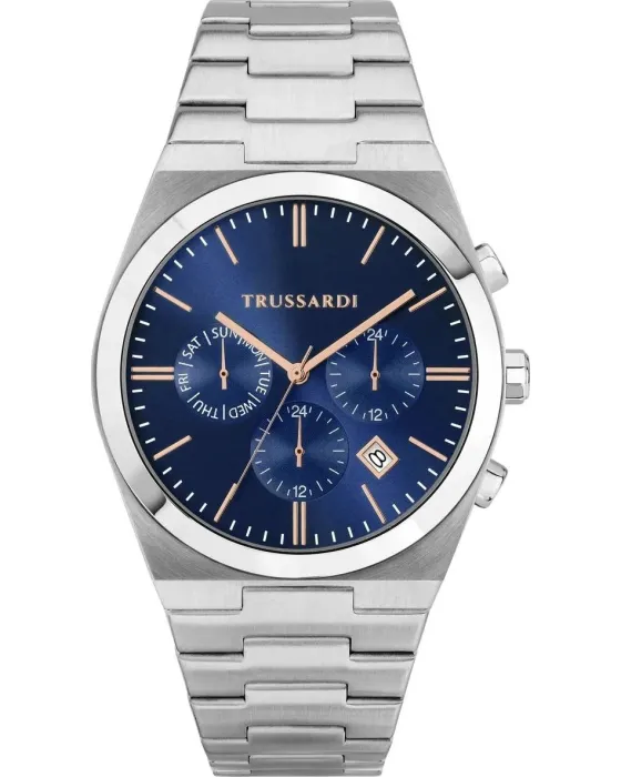 Ανδρικό ρολόι Trussardi T-Milano R2453175008, Μπλε καντράν, Μπρασελέ από Ανοξείδωτο ατσάλι