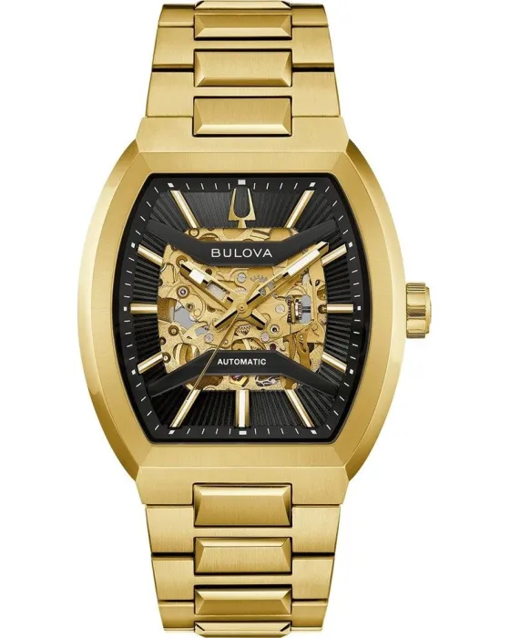 Ανδρικό ρολόι Bulova Maquina Skeleton Automatic 97A207, Μαύρο / Χρυσό καντράν, Μπρασελέ από Ανοξείδωτο ατσάλι