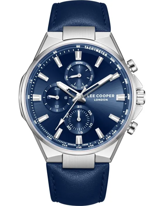 Ανδρικό ρολόι Lee Cooper LC08223.399, Μπλε καντράν, Λουρί από Δερμάτινο