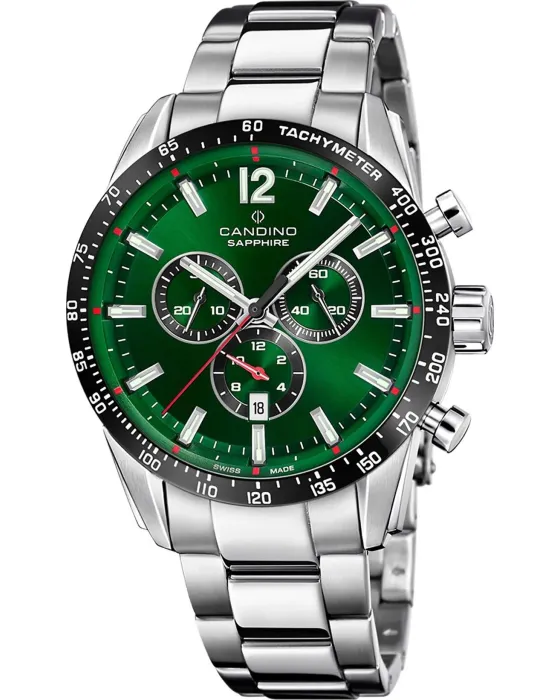 Ανδρικό ρολόι Candino Sport Athletic Chronograph C4757 / 3, Πράσινο καντράν, Μπρασελέ από Ανοξείδωτο ατσάλι