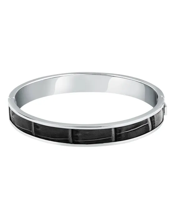 Βραχιόλι Trussardi T-Leather TJAXZ24, Ανοξείδωτο ατσάλι / Δέρμα, Ασημί / Μαύρο