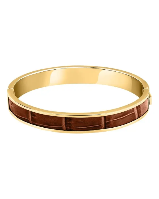 Βραχιόλι Trussardi T-Leather TJAXZ23, Ανοξείδωτο ατσάλι / Δέρμα, Καφέ / Χρυσό