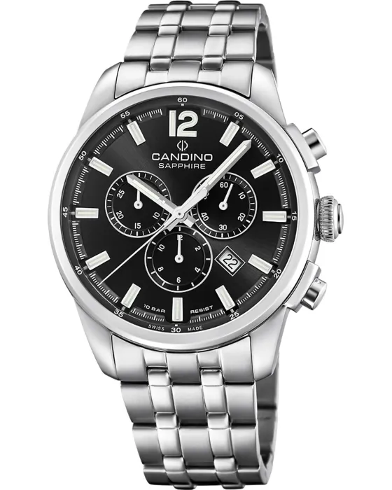 Ανδρικό ρολόι Candino Sport Athletic Chic Chronograph C4744 / 6, Μαύρο καντράν, Μπρασελέ από Ανοξείδωτο ατσάλι