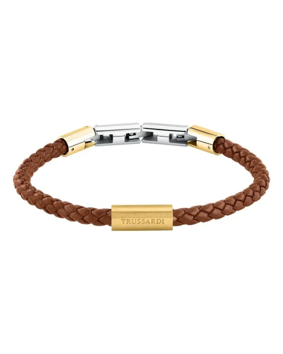 Βραχιόλι Trussardi T-Leather TJAXZ27, Ανοξείδωτο ατσάλι / Δέρμα, Ασημί / Καφέ