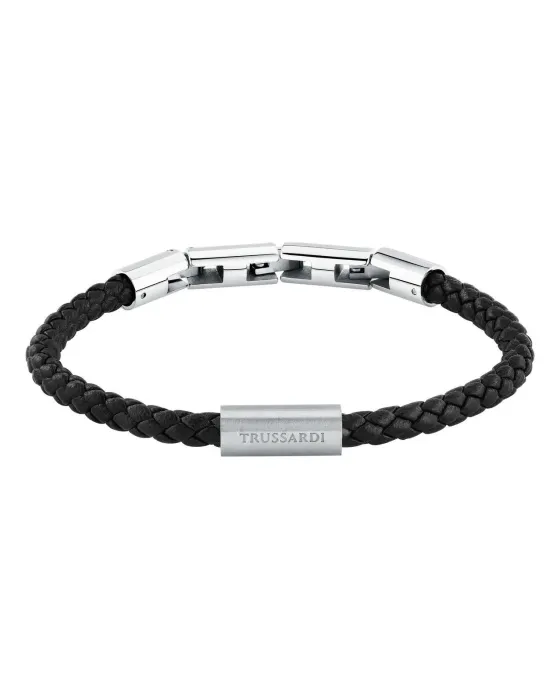 Βραχιόλι Trussardi T-Leather TJAXZ28, Ανοξείδωτο ατσάλι / Δέρμα, Ασημί / Μαύρο
