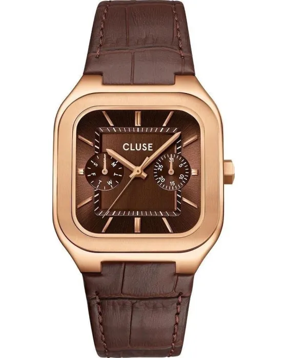 Ανδρικό ρολόι Cluse Quadrus CW26206, Καφέ καντράν, Λουρί από Δερμάτινο