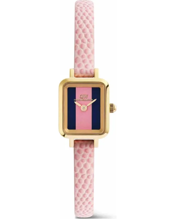 Women's watch Daniel Wellington Quadro Mini Pink Lizard Winchester DW00100956, Blue / Pink dial, Strap in Stainless Steel