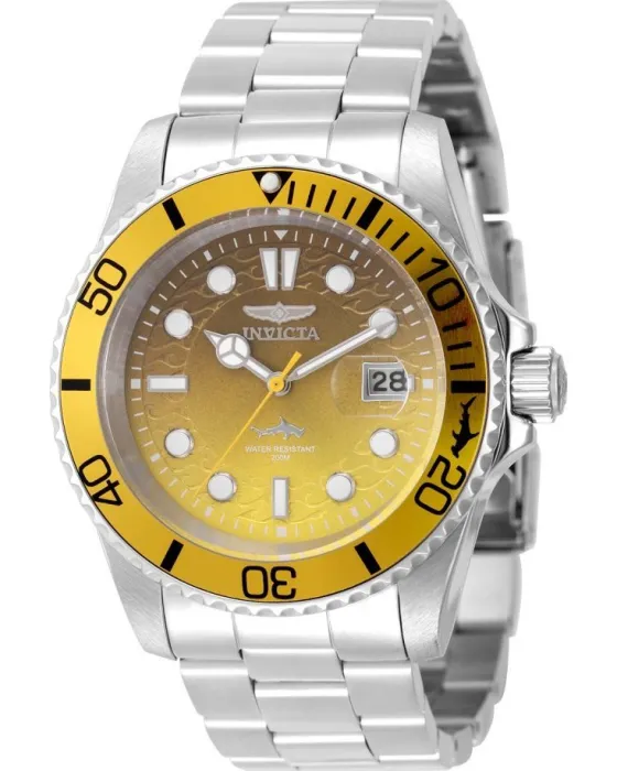 Ανδρικό ρολόι Invicta Pro Diver 50895, Κίτρινο καντράν, Μπρασελέ από Ανοξείδωτο ατσάλι