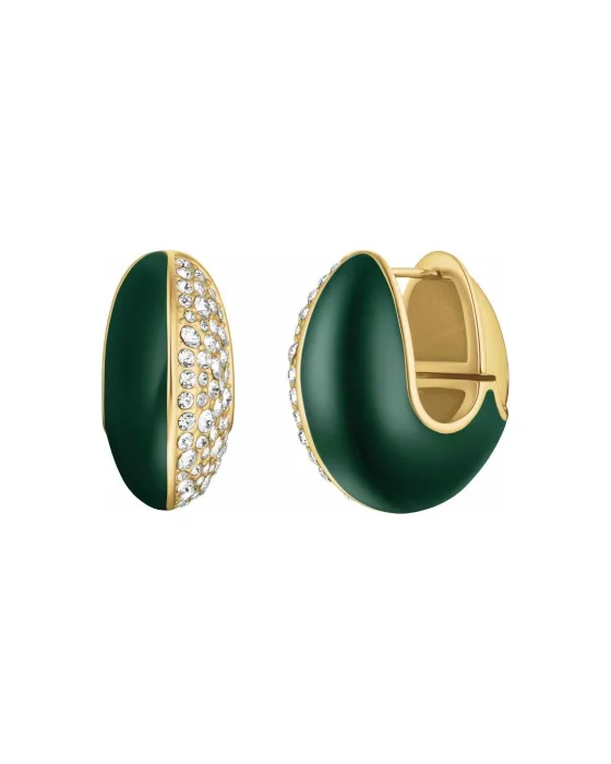 Rosefield Enamel Pave Hoops Earrings JEEPG-J1363, Stainless steel, Gold / Green