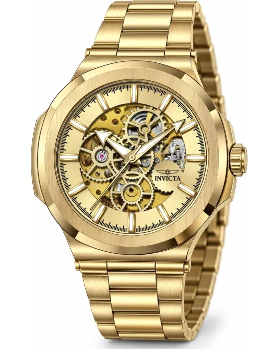 Ανδρικό ρολόι Invicta Objet D Art Automatic 70004, Χρυσό καντράν, Μπρασελέ από Ανοξείδωτο ατσάλι