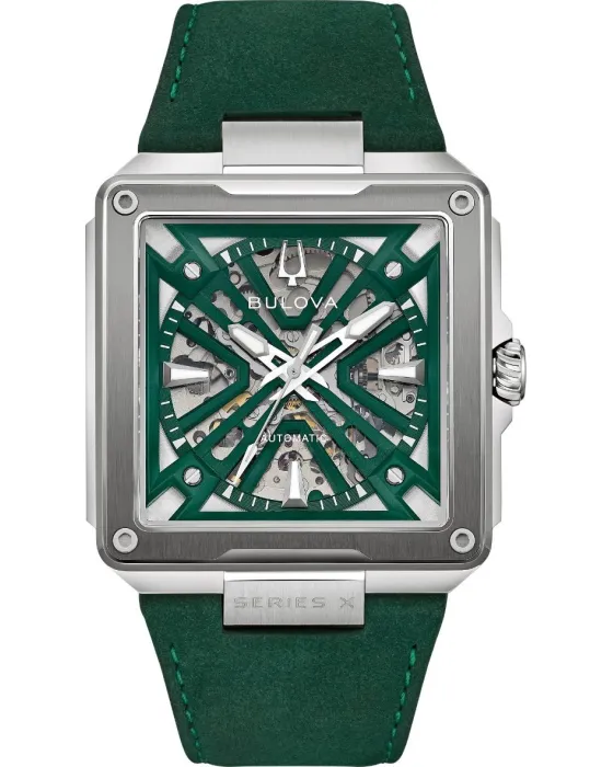 Ανδρικό ρολόι Bulova Series X Automatic 98A343, Πράσινο καντράν, Λουρί από Δερμάτινο