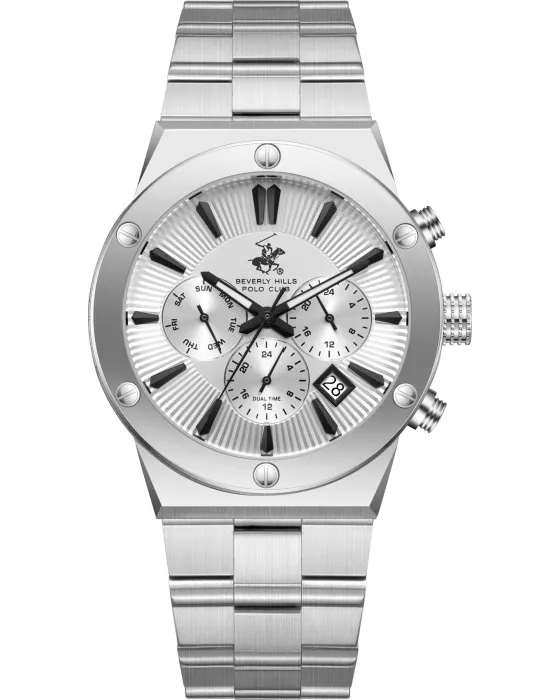 Ανδρικό ρολόι Beverly Hills Polo Club BP3871X.330, Ασημί καντράν, Μπρασελέ από Ανοξείδωτο ατσάλι
