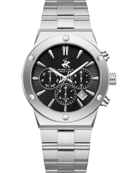 Ανδρικό ρολόι Beverly Hills Polo Club BP3871X.350, Μαύρο καντράν, Μπρασελέ από Ανοξείδωτο ατσάλι