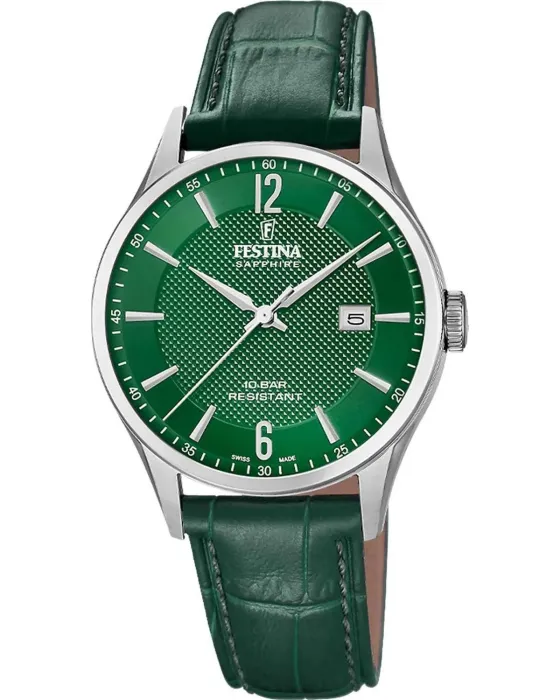 Men's watch Festina Classic F20007 / 5, Green dial, Strap in Leather