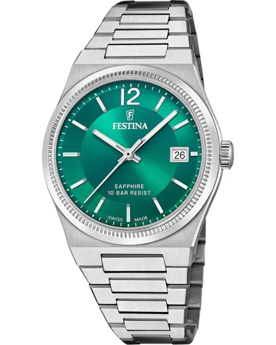 Γυναικείο ρολόι Festina Rive Swiss Made F20035 / 5, Πράσινο καντράν, Μπρασελέ από Ανοξείδωτο ατσάλι