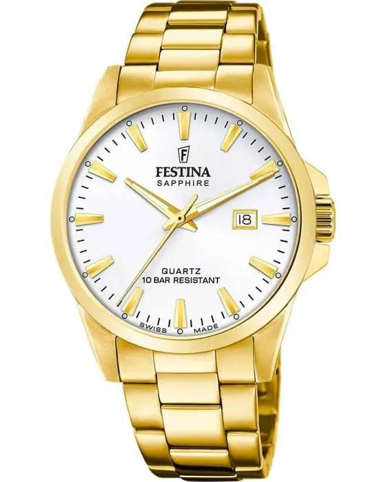 Ανδρικό ρολόι Festina Classic F20044 / 2, Λευκό καντράν, Μπρασελέ από Ανοξείδωτο ατσάλι