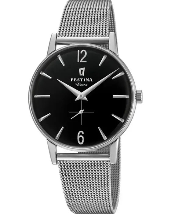 Ανδρικό ρολόι Festina Classic F20252 / 4, Μαύρο καντράν, Μπρασελέ από Ανοξείδωτο ατσάλι