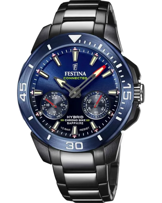 Ανδρικό ρολόι Festina Connected F20647 / 1, Μπλε καντράν, Λουρί / Μπρασελέ από Ανοξείδωτο ατσάλι / Καουτσούκ